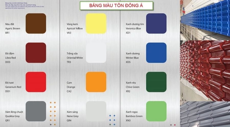 Bảng màu tôn giả ngói Đông Á