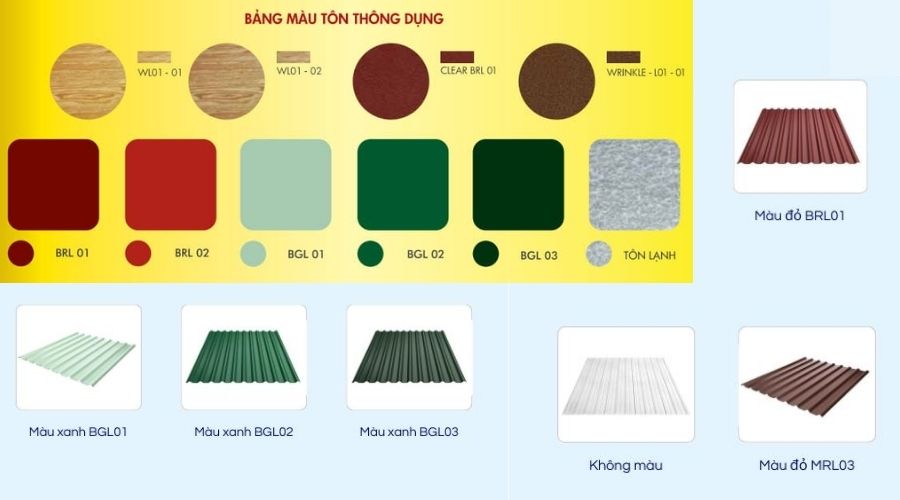 Bảng màu tôn giả ngói Hoa Sen