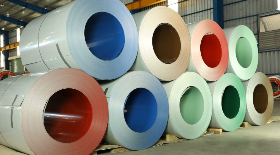 Cuộn tôn màu Tân Phước Khanh tại kho hàng của Đại lý Tôn Tân Phước Khanh tại Bình Dương